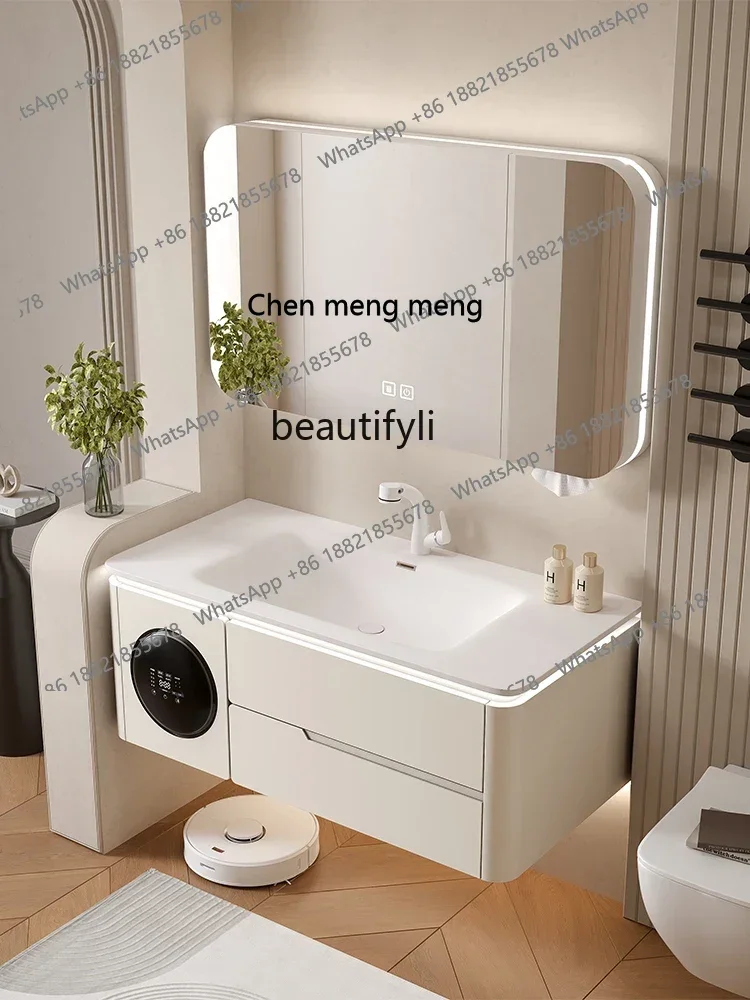 xqNew Bathroom Cabinet Combination Mini Underwear Washing Machine Oak Bathroom Cabinet Ceramic Whole Washbin Washstand
