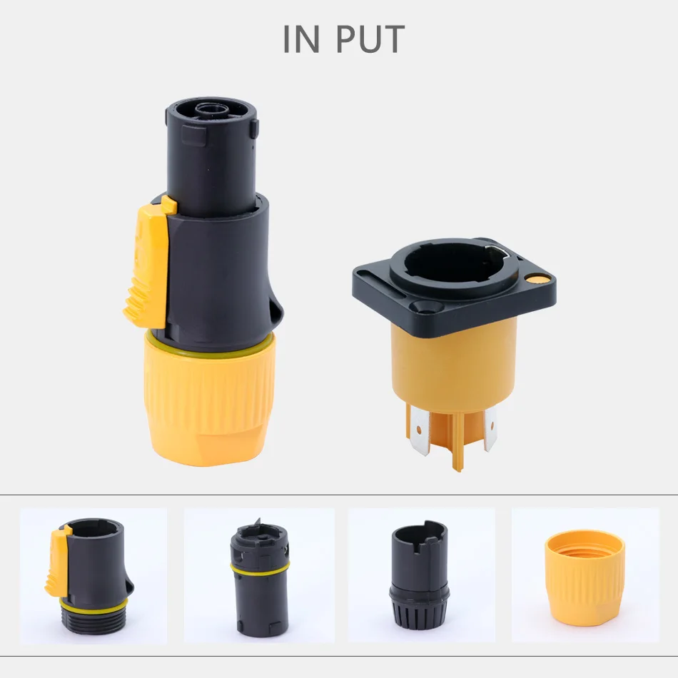 Conector PowerCON IP65 resistente al agua, conector macho NAC3FX-W NAC3MX-W PA66, Material IP65, resistente al agua, Color negro/naranja, 1 ud.