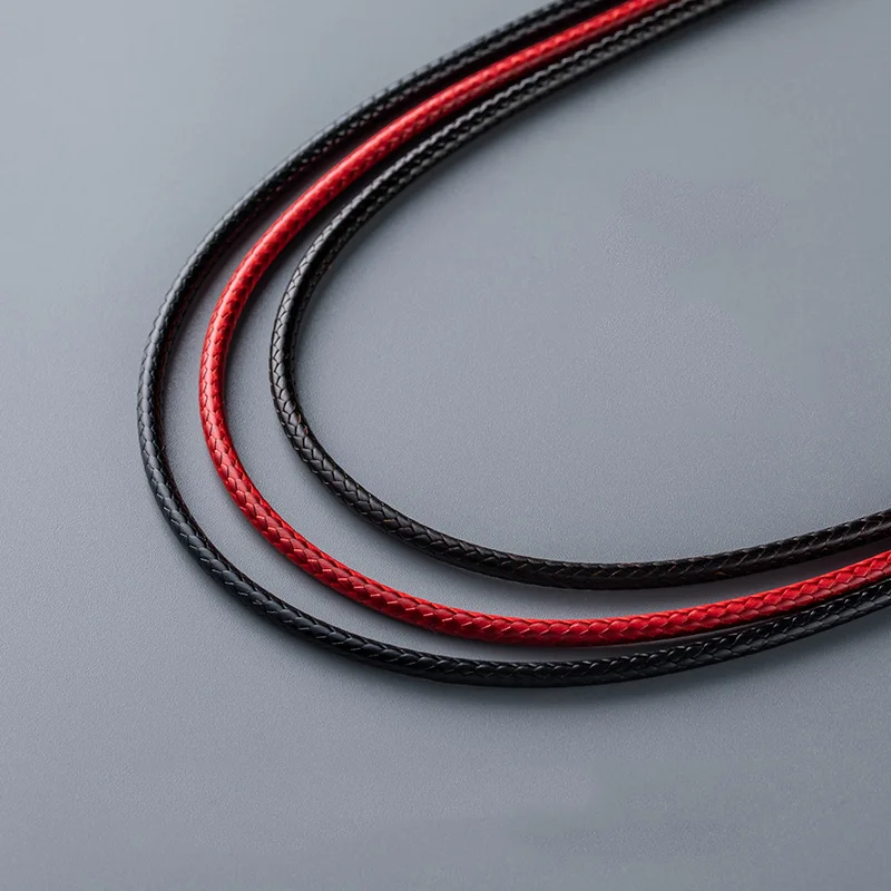 Braided Black Man Leather Rope Wax Cord DIY Necklace Pendant Stainless Steel Clasp String Cord Jewelry Chain Cadenas 60cm 70cm