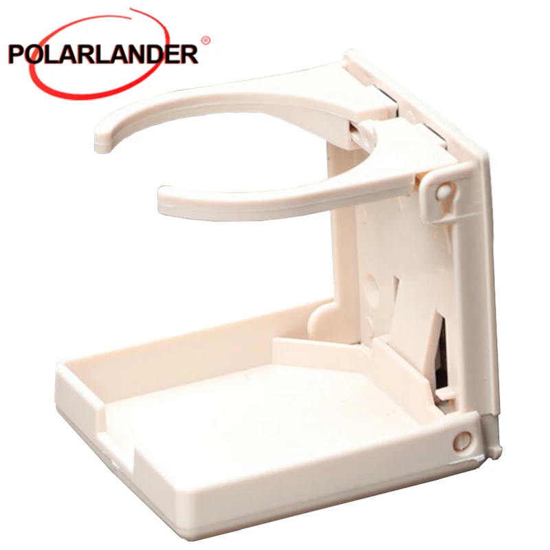 Adjustable Retainer Arms Cup Holder - 9.5x9cm Beige Folding Plastic Drink Holder for Boat/Caravan/Marine