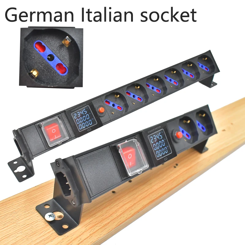 

PDU power board network cabinet rack C14 port desktop German Italian socket 1-9AC with ammeter overload protection socket