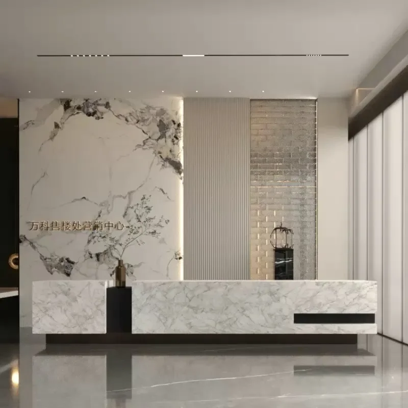 Slate Stone Stainless Steel Reception Desk for Beauty Salon Bar Hotel Checkout Counter Modern Front Office Table