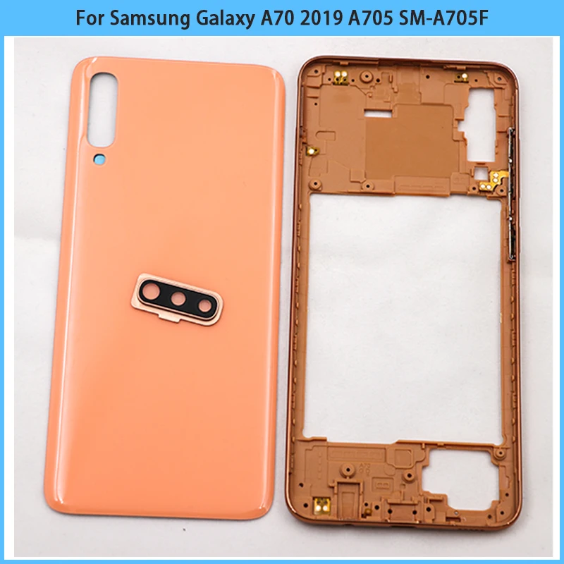 For Samsung Galaxy A70 2019 A705 SM-A705F Middle Frame Plate Bezel Battery Back Cover Rear Door With Camera Lens Replace