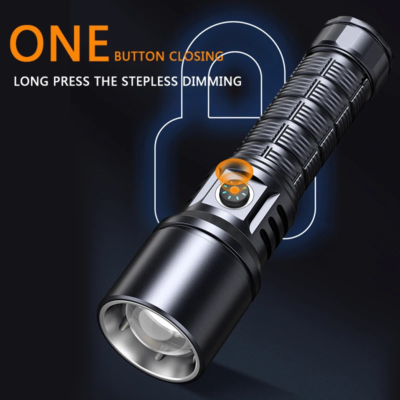 D2 21700 USB C Rechargeable Powerful LED Flashlight High Power X37 9000LM 1000M Throw Reverse Charging Super Bright 18650 Torch