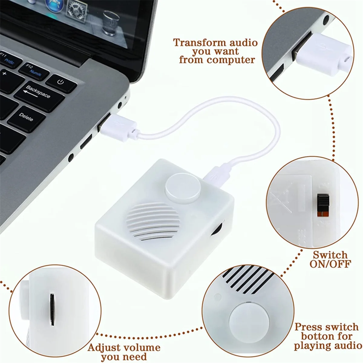 Caja de sonido de 16M para animales de peluche, caja de sonido con botón pulsador de 960 segundos, dispositivo de botón de reproducción con caja de voz USB