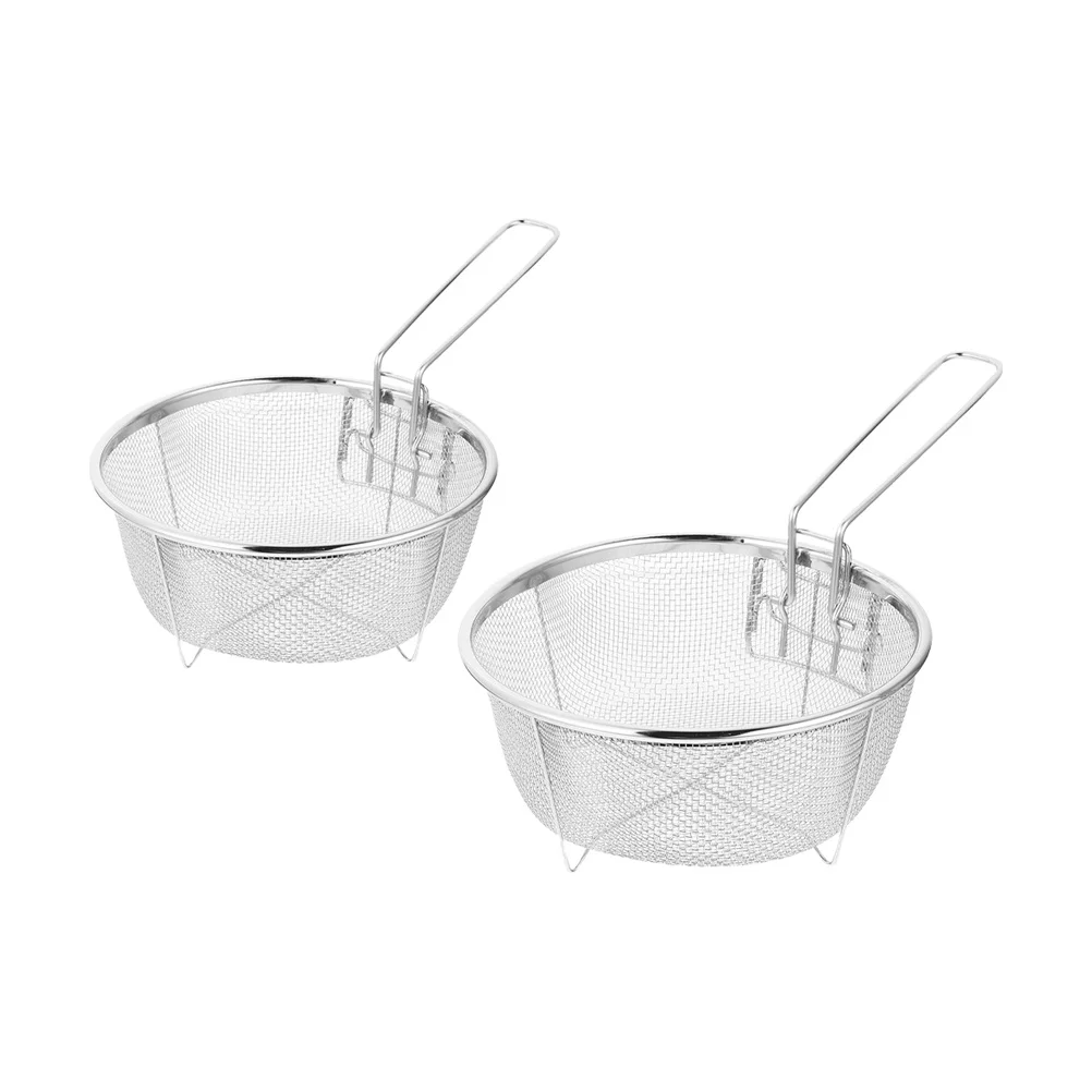 

2Pcs Frying Baskets Stainless Steel Kitchen Fry Basket Food Frying Tool Multifunctional Oil Drain Strainer