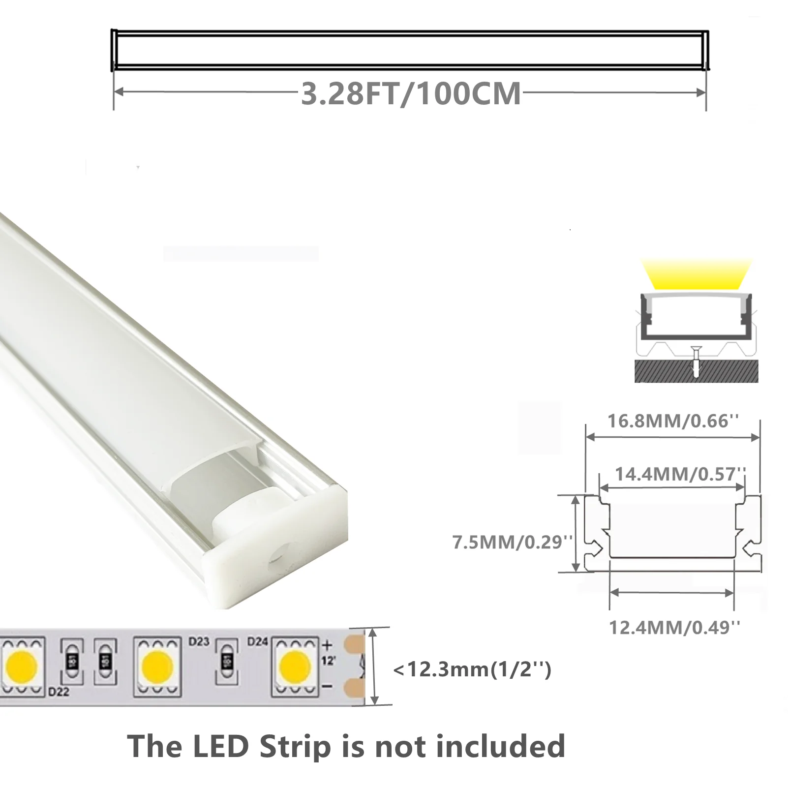 10-30 Pack 40Inch 1m Led Strip  Channel Diffuser ,5-12mm Wide Tape U Shape Surface Mounted Flat Track Milky Cover Low Profile