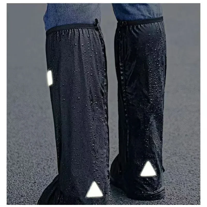 Rain Boot Shoe Cover Black Waterproof with Reflector High Top Non-slipThickened Shoes Dust Covers for Motorcycle Bike Rain Cover