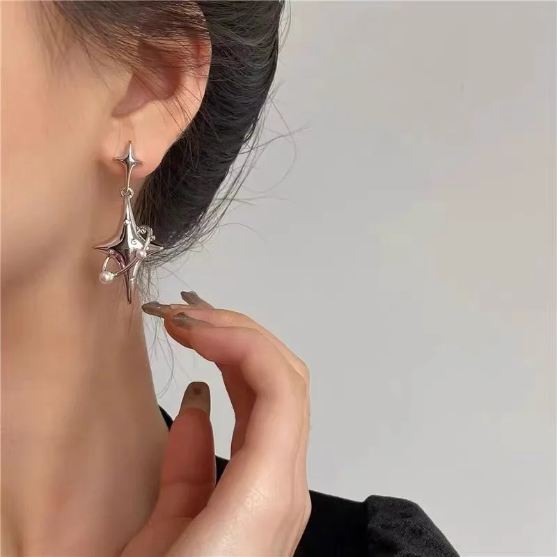 Korean Fashion Y2K Star Drop Earrings Hot Girl Harajuku Creative Planet Pearl Crystal Stars Earring for Women Punk Jewelry