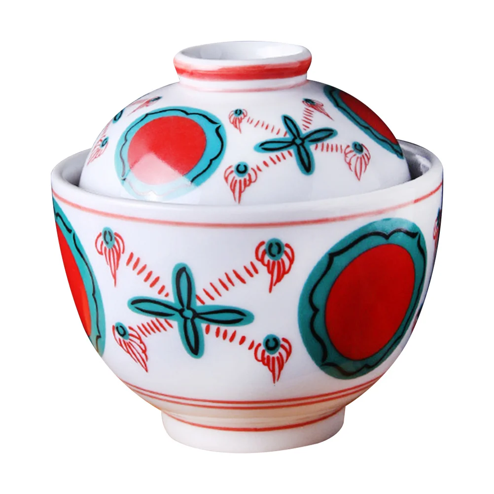 

Soup Bowls Set Ceramic Tableware with Lid Colorful Kitchen Supplies Non-Slip Bottom Exquisite Pattern Design for Family