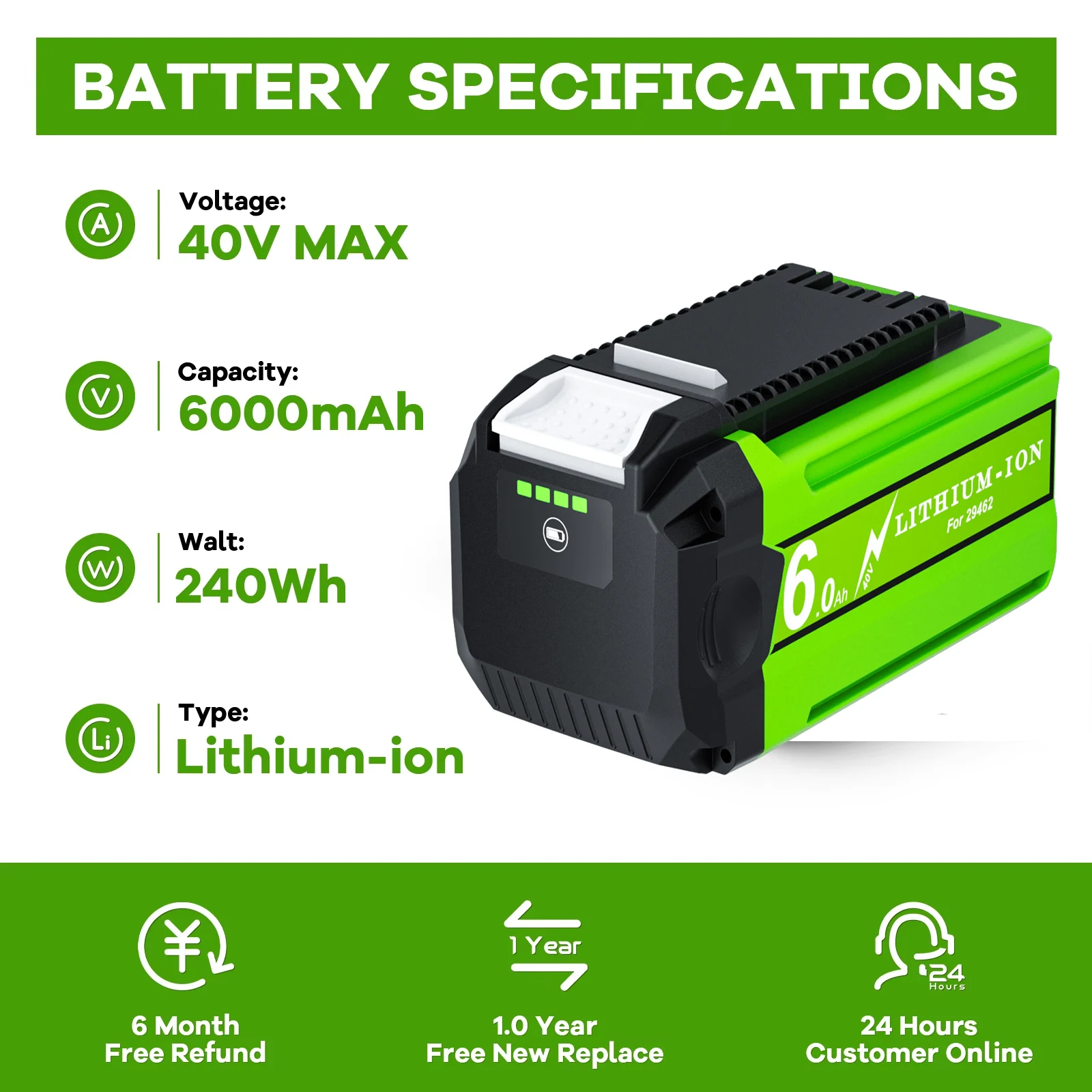 For Greenworks 40v Battery 6.0/8.0Ah Battery 29462 29472 G-MAX For Greenworks Spare Parts Battery trimmer For Grass