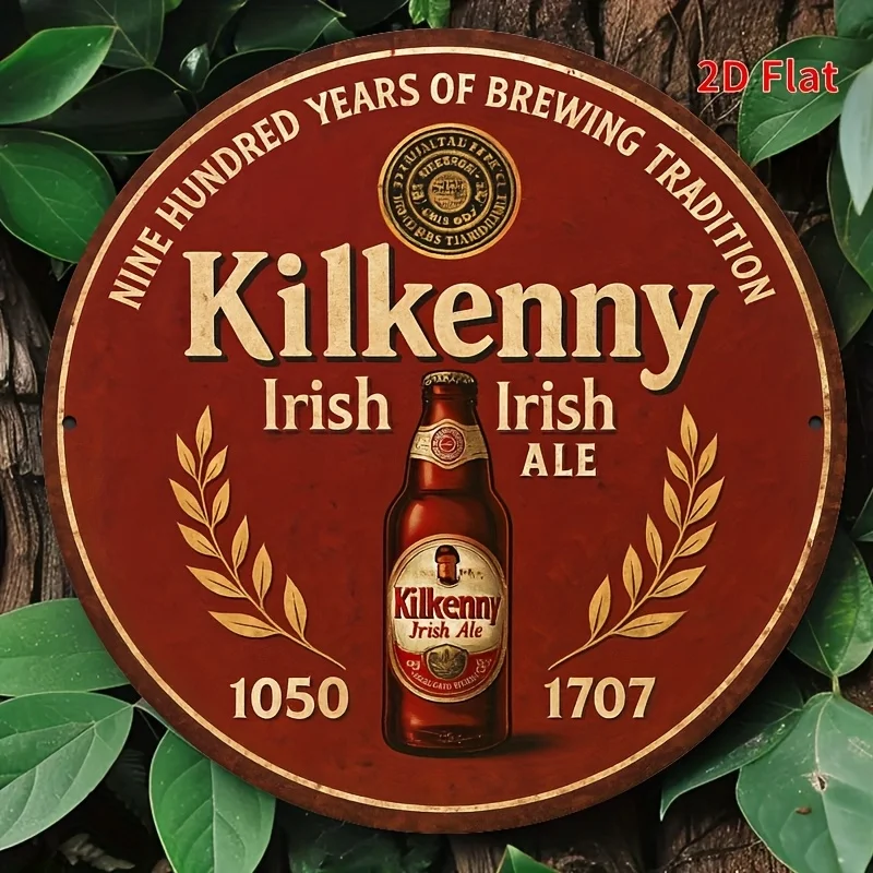 1pc Kilkenny Irish Beer Logo Metal Sign - Vintage 1752-2015 Brewing Heritage Wall Art, 8x8 Inch (20x20cm) Aluminum Pub Decor wit