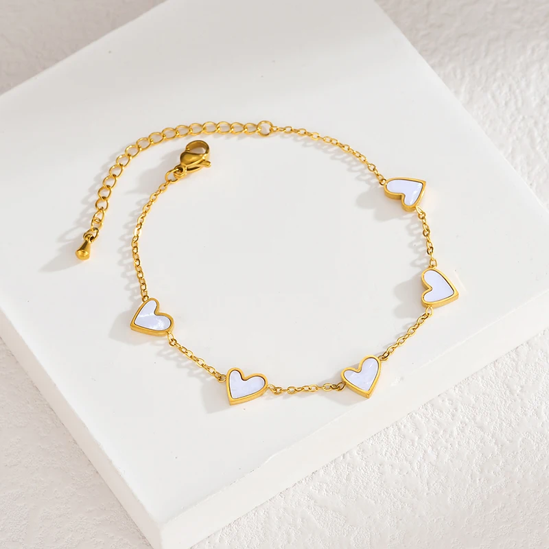365 Fashion Simple Heart Charms Stainless Steel Gold Color Bracelets For Women Girls Link Chains Birthday Party Gift