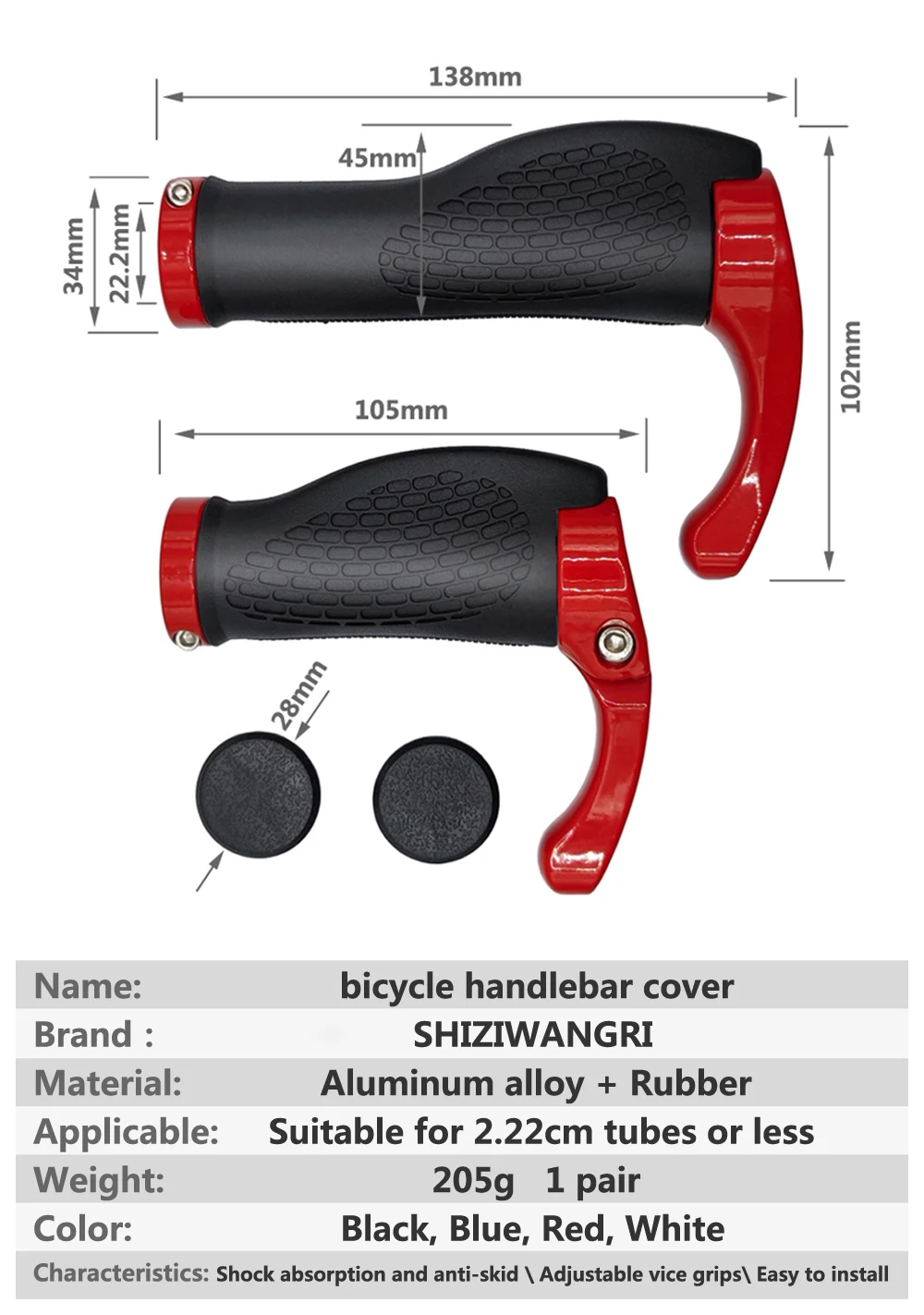 1 Paar Fahrrad-Lenkergriffe, lang und kurz, ergonomisch, rutschfest, mit Griffabdeckung und Lenkerenden, Griffe, MTB-Fahrradzubehör – Detail 13