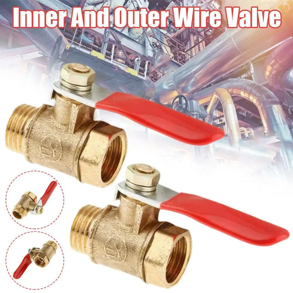 2PCS Red Handle Brass Ball Valve Internal And External Wire Ball Valve Natural Gas Switch Tap Water Valve