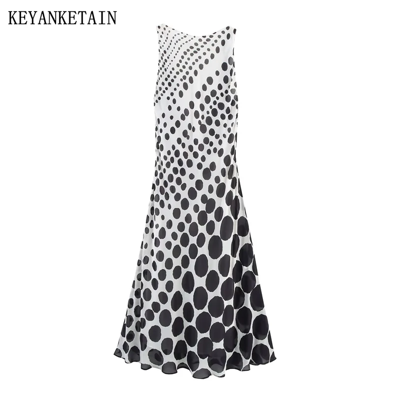 KEYANKETIAN été nouvelles femmes dégradé à pois imprimé robe MIDI style rétro Sexy drapé dos nu sans manches longues robes