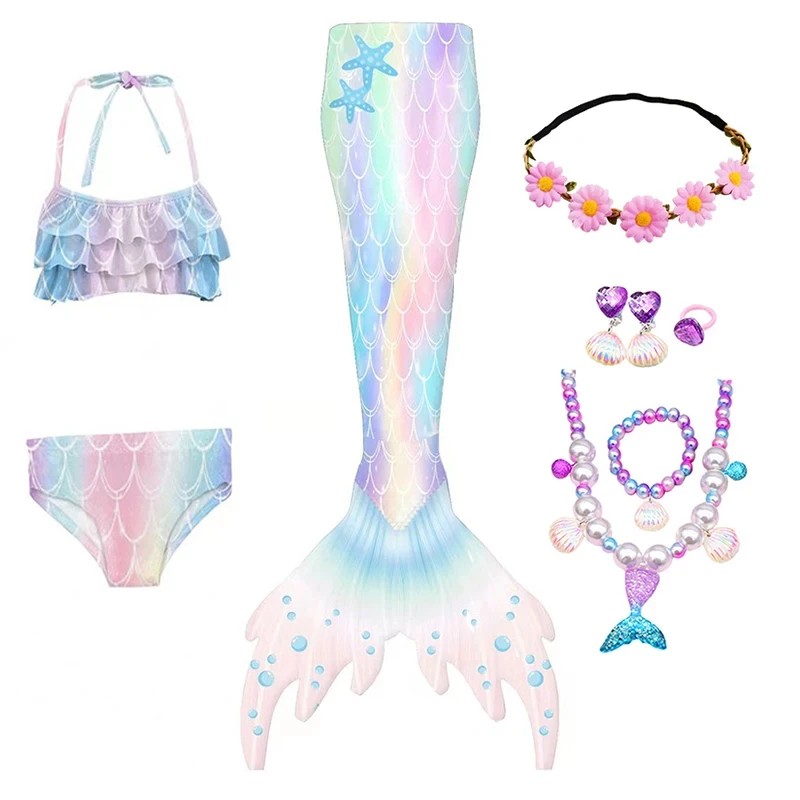 Mermaid Tail Swimwear for Girls, Cosplay Costume, Beachwear, Bikini Swimming Swimsuit, Kids Halloween Costume, Themed Party