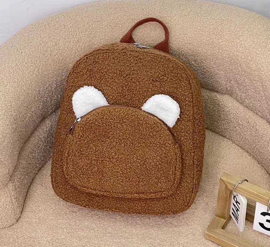 Mochila de pelúcia de amor de cartão personalizado para meninos e meninas outono/inverno nova mochila de orelha pequena mochila de jardim de infância