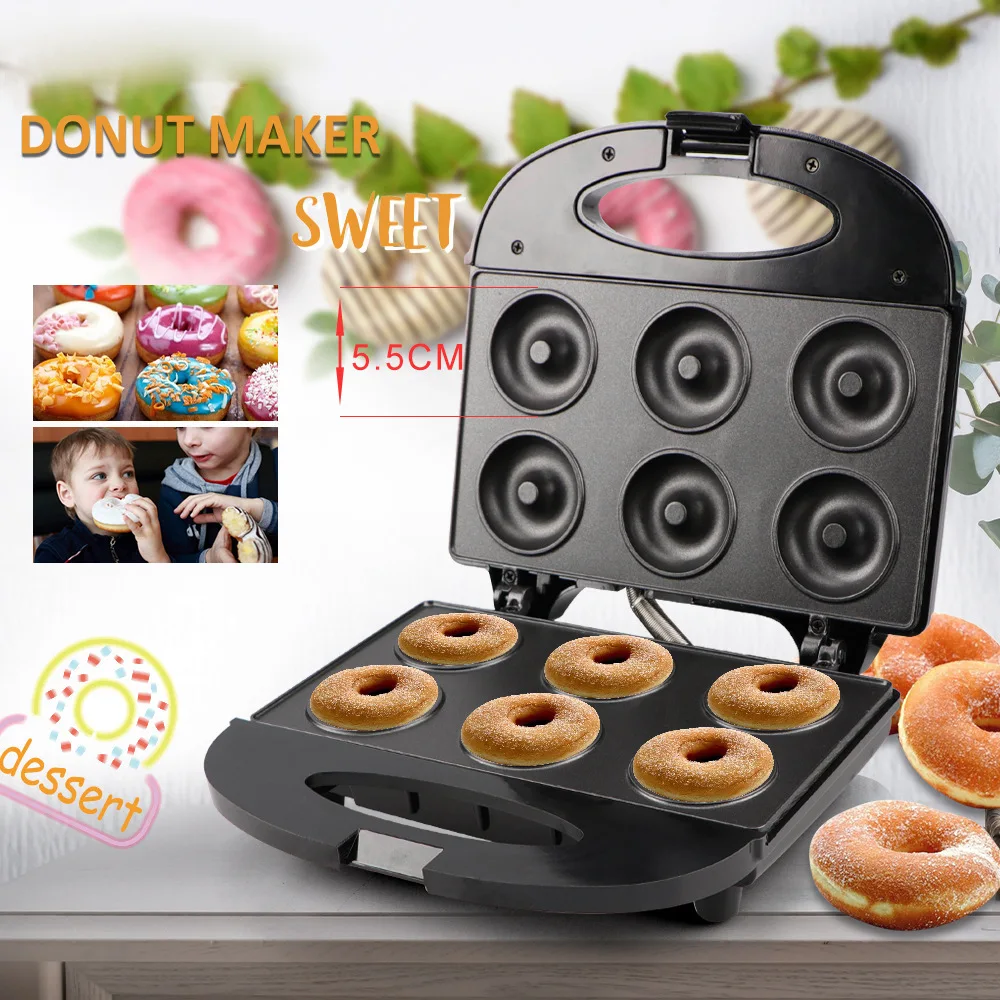 DMWD 750W Electric Donut Cake Machine Suspension Double-sided Automatic Heating Donut Maker Breakfast Bread Machine Oven Pan