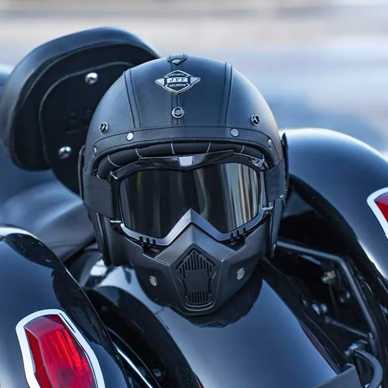 

Ретро кожаный шлем с открытым лицом в стиле ретро и противотуманными линзами, легкий, одобренный DOT ECE для скутеров и мопедов, городского использования