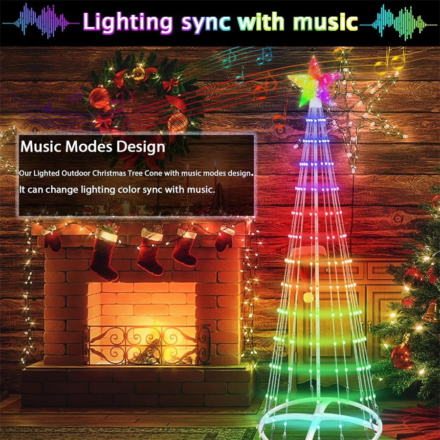 1.8M 2.7M Smart APP Control Lighted Christmas Tree Prelit Cone Tree Light with Remote DIY Color Artificial Christmas tree Light