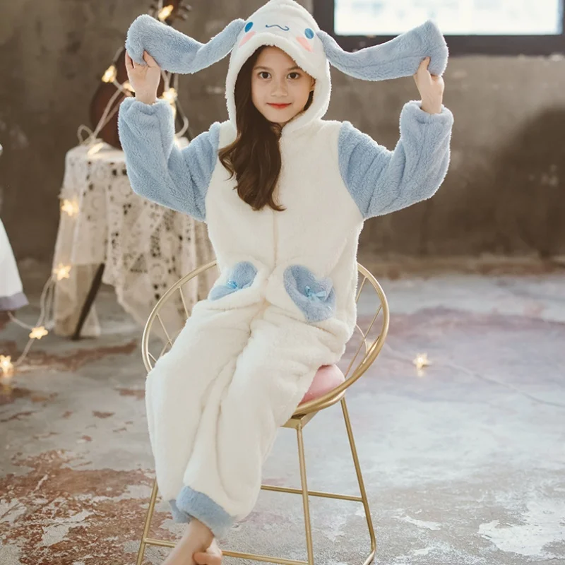 Children Sanrio  Girl Boy  Cinnamoroll Winter Flannel Rompers Pajamas Anime Toddler Jumpsuit Infant Clothes Kids Overalls Gifts