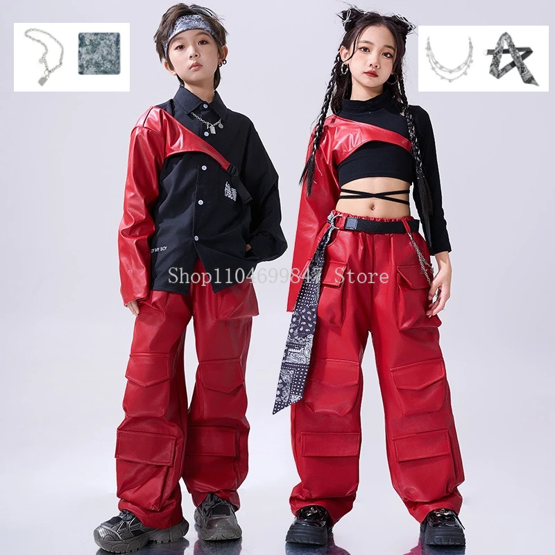 

Джазовые костюмы для мальчиков и девочек, костюмы в стиле хип-хоп для девочек, групповой джаз для девочек, подиум, красный локомотив, модный костюм, полный комплект 110-180