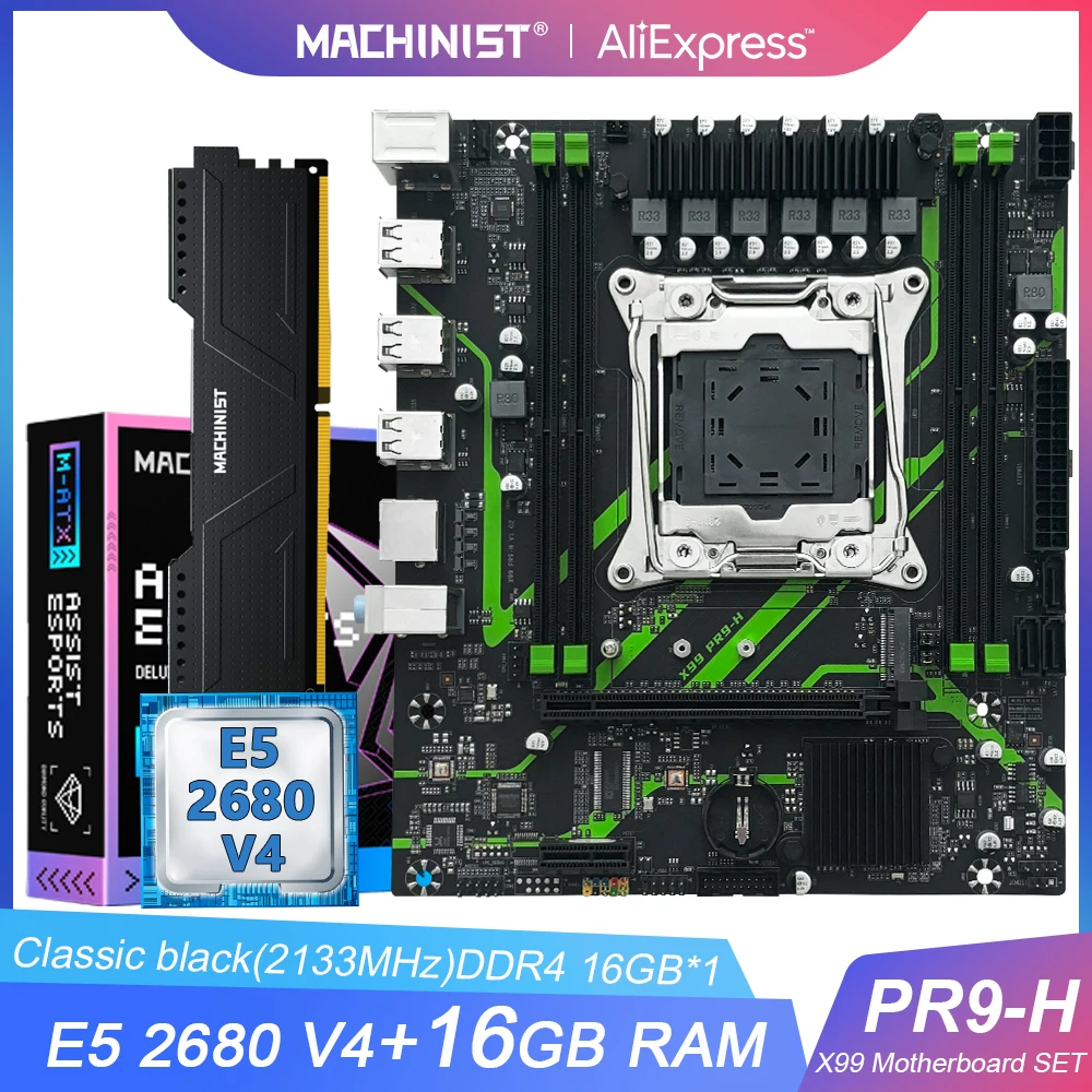 MACHINIST X99 PR9-H اللوحة الأم Intel LGA2011-3 عدة مجموعة Xeon E5 2680 V4 معالج وحدة المعالجة المركزية DDR4 16GB 2133MHz ذاكرة الوصول العشوائي NVME SATA M.2