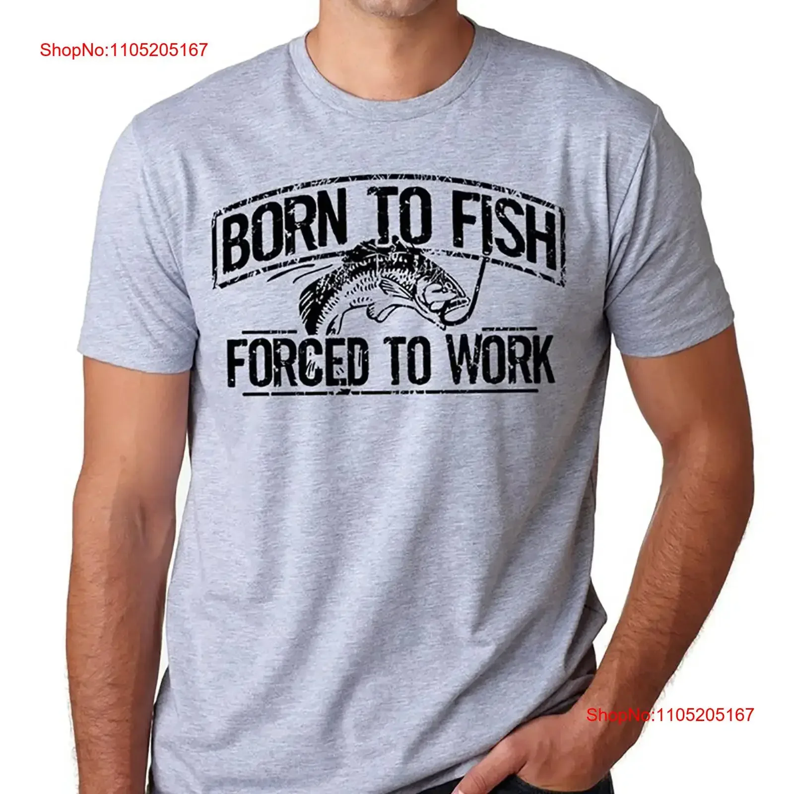 

Футболка для рыбалки Born To Fish Forced Work, мужская футболка на день отца, подарок на бас, винтажная стираная графика, растягивающаяся унисекс, модная мужская футболка