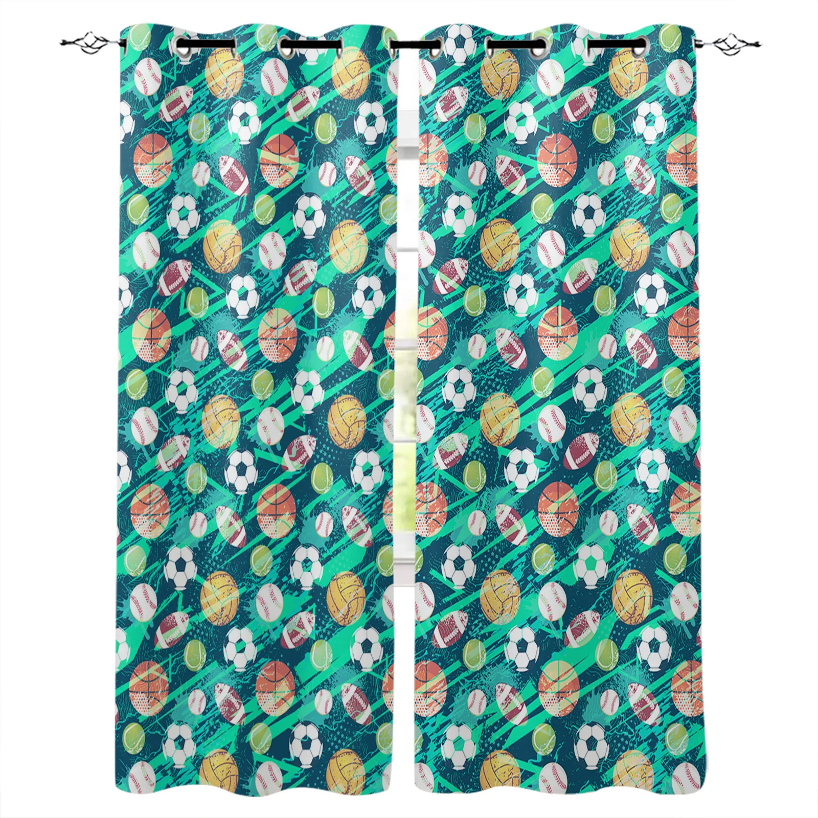 Sports Style Football And Basketball Window Curtain Living Room Kitchen Curtain Panel Blackout Curtains For Bedroom