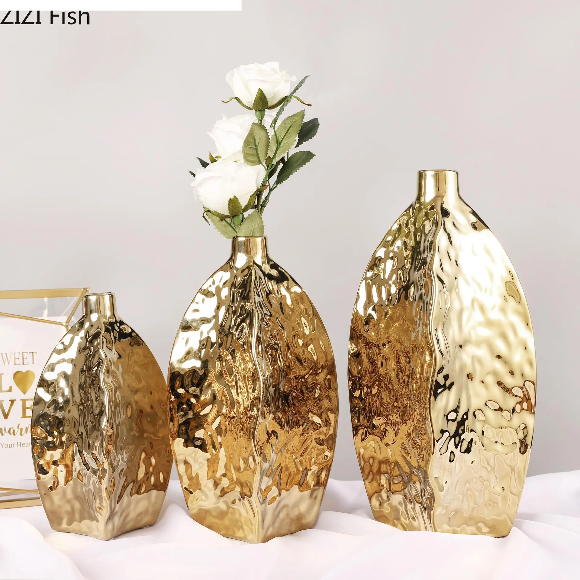 Imagem -02 - Vaso Cerâmico Dourado Irregular Artesanato Desigual Arranjo Floral Hidroponia Decoração do Lar