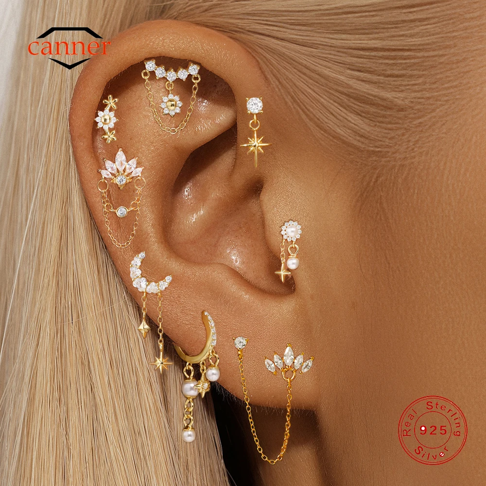 CANNER 1PC 925 Sterling Silver Crown Chain Tassel Zircon Drop Earrings For Women 18K Gold Minimalism Earrings Fine Jewelry Gift