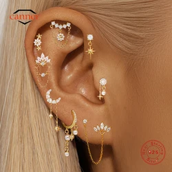 CANNER 1PC 925 Sterling Silver Crown Chain Tassel Zircon Drop Earrings For Women 18K Gold Minimalism Earrings Fine Jewelry Gift