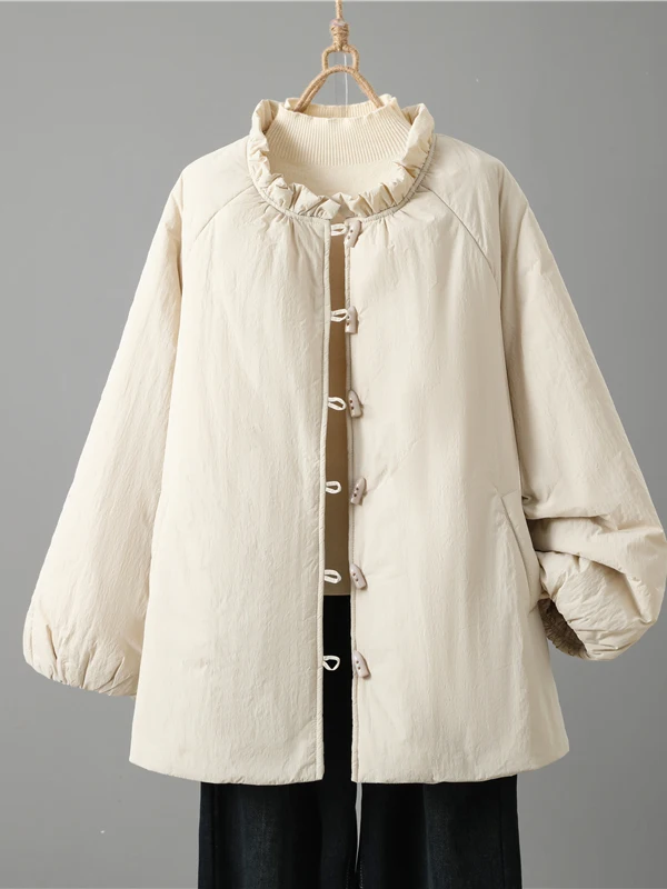 

Sli ort Thiened Cotton Jaet Women's Winter New Sle Loose Warm Coat Not Puffy Retro Commute Sle Single Button