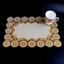 Gold PVC Plastic Placemat Hot Table Place Mat Cloth Mug Drink Pad Cup Holder Christmas Doilies Dining Coaster Placement Kitchen