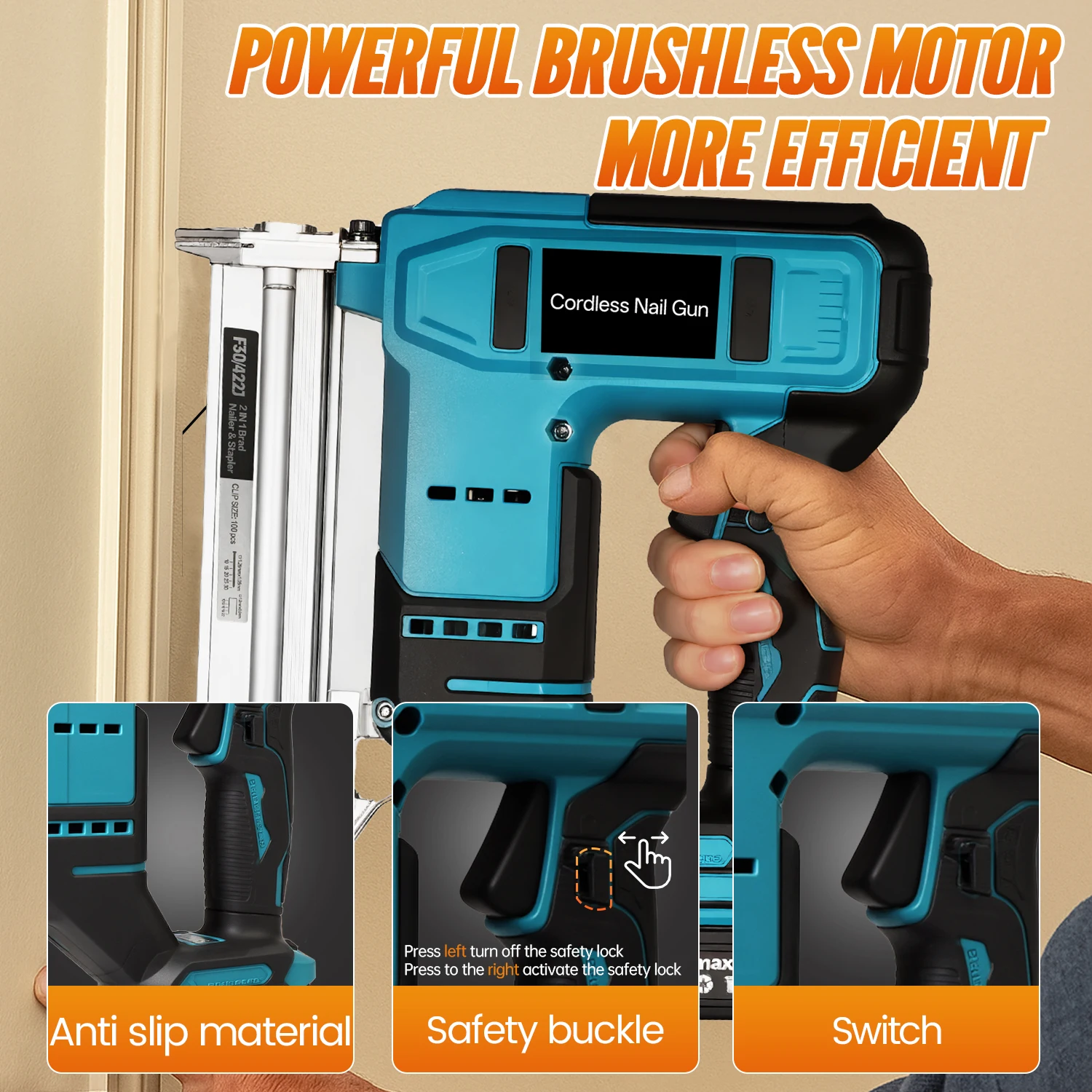 

2-In-1 Electric Nail Gun Cordless Stapler Woodworking Repair Machine Handheld Electric Nailer Fit for Makita 18V Battery Pin