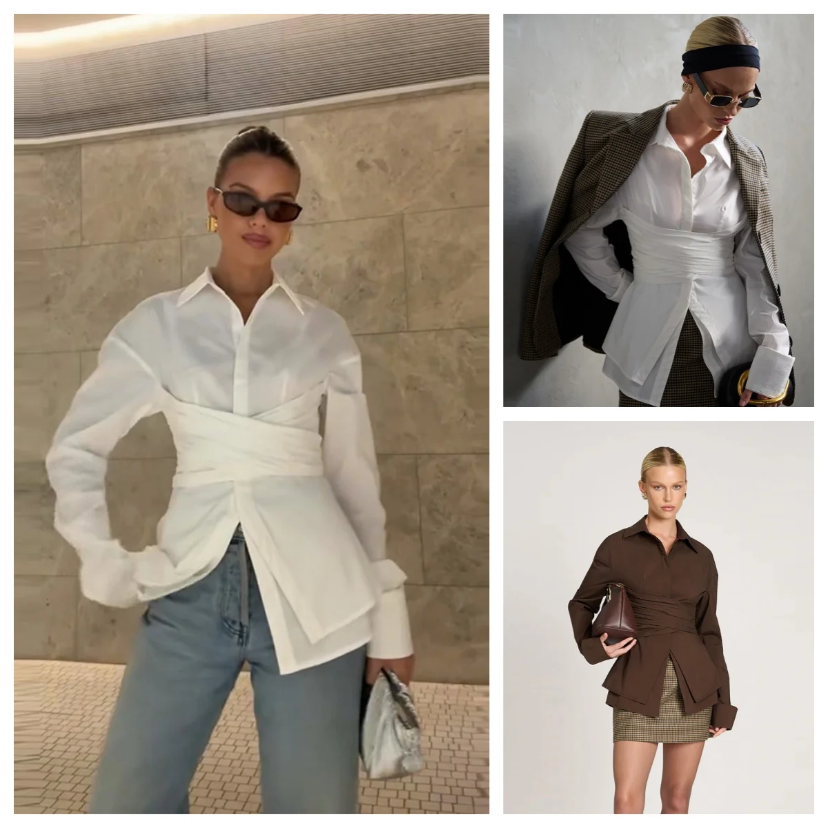 

2025 Spring Autumn Women's Cotton White Y2K Harajuku Shirt Long Sleeve Lapel Irregular Streetwear Casual Fashion Blouse Top