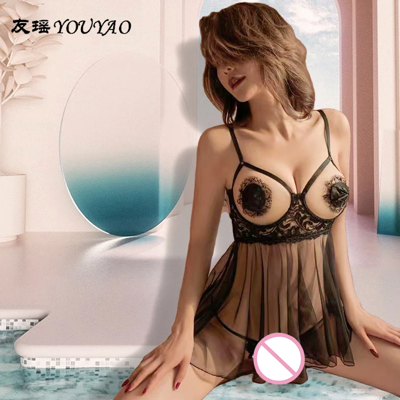 Sexy Pijama Erótico Lingerie De Renda para Mulheres Cotumes Exóticos Babydolls Transparente Vestido Sexy Lingerie Hot Nightdress