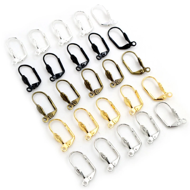 17*11mm 50pcs High Quality 5 Colors Plated Brass French Earring Hooks Wire Settings Base Settings Whole Sale