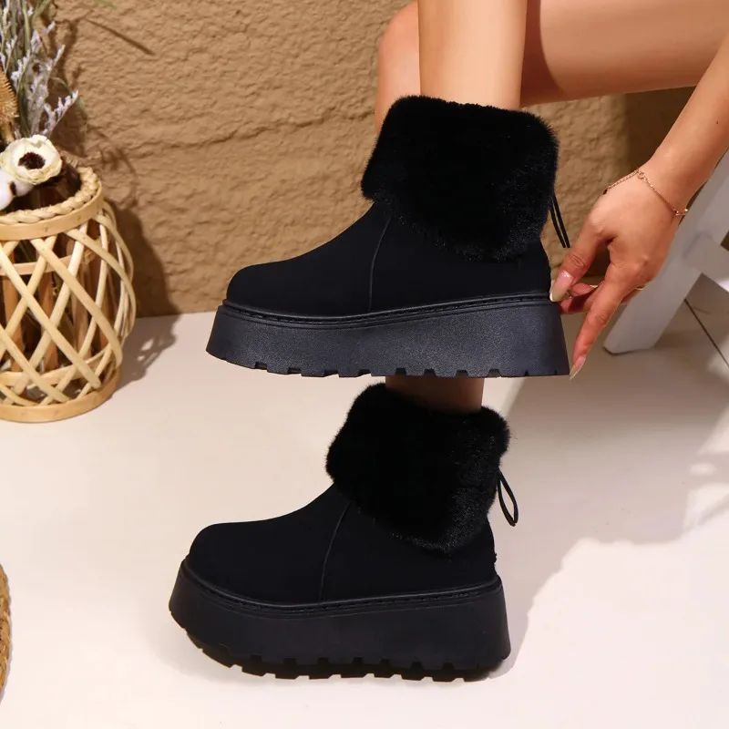 Winter-Damenstiefel in Übergröße mit Fleecefutter, Rutschfeste Schneestiefel, Dickbesohlte Weiche Warme Kurze Stiefel, Lässige Baumwollstiefel für Damen