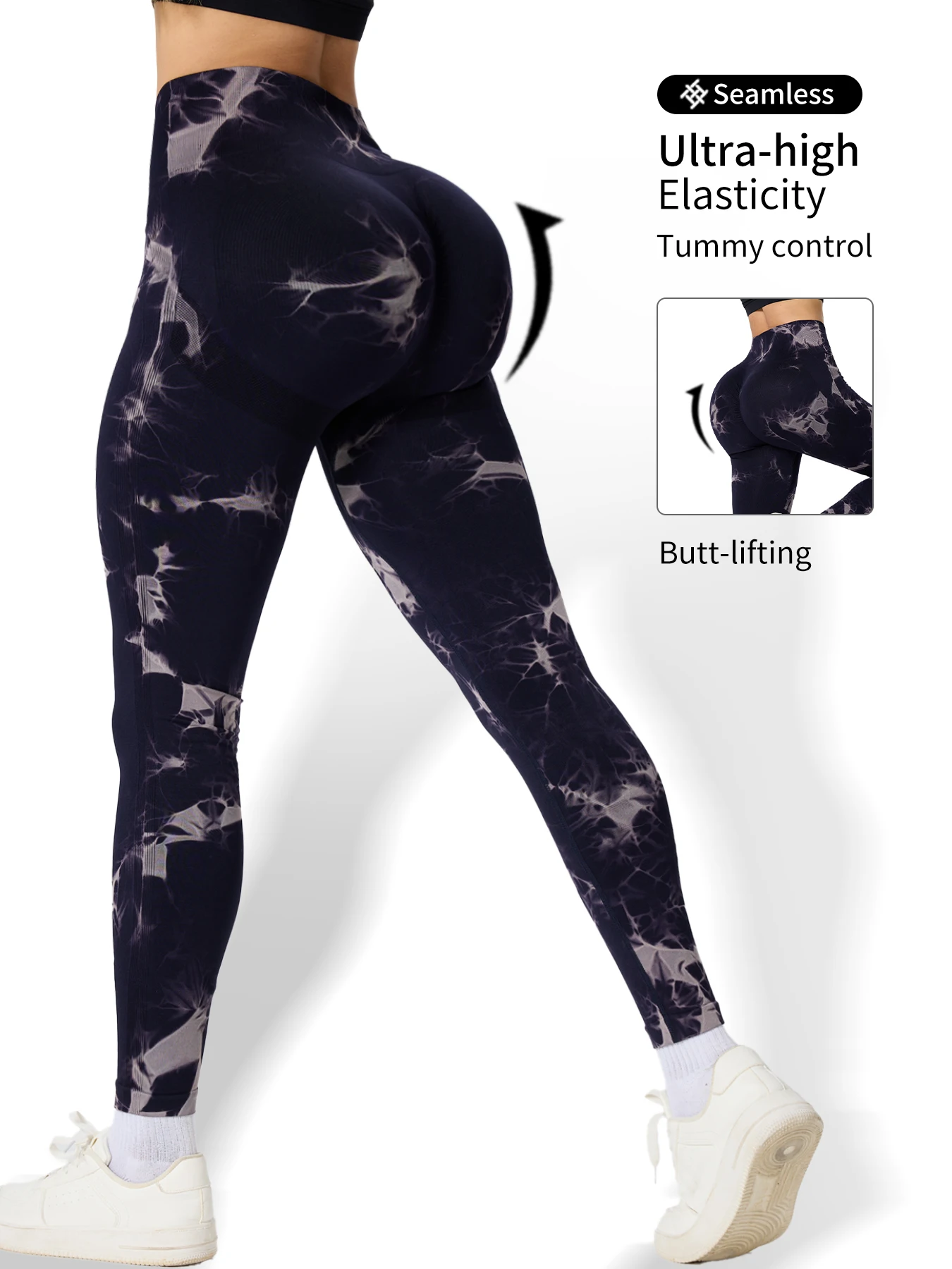 3 قطعة سراويل رياضية نسائية عالية الخصر مصبوغة بربطة عنق ، رفع الأرداف وتنحيف الساقين سراويل اليوغا