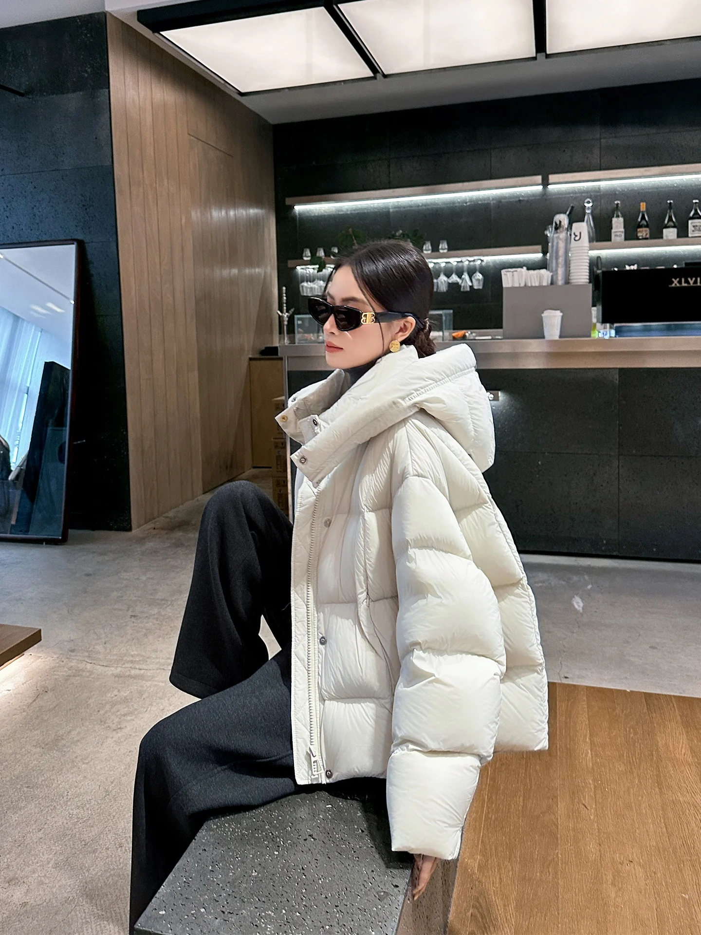 

Binguo Women's Slim Fit Goose down Jaet Mink Color Ele Personali Winter New Sle Outerwear Coat Zipper Closure Warmth