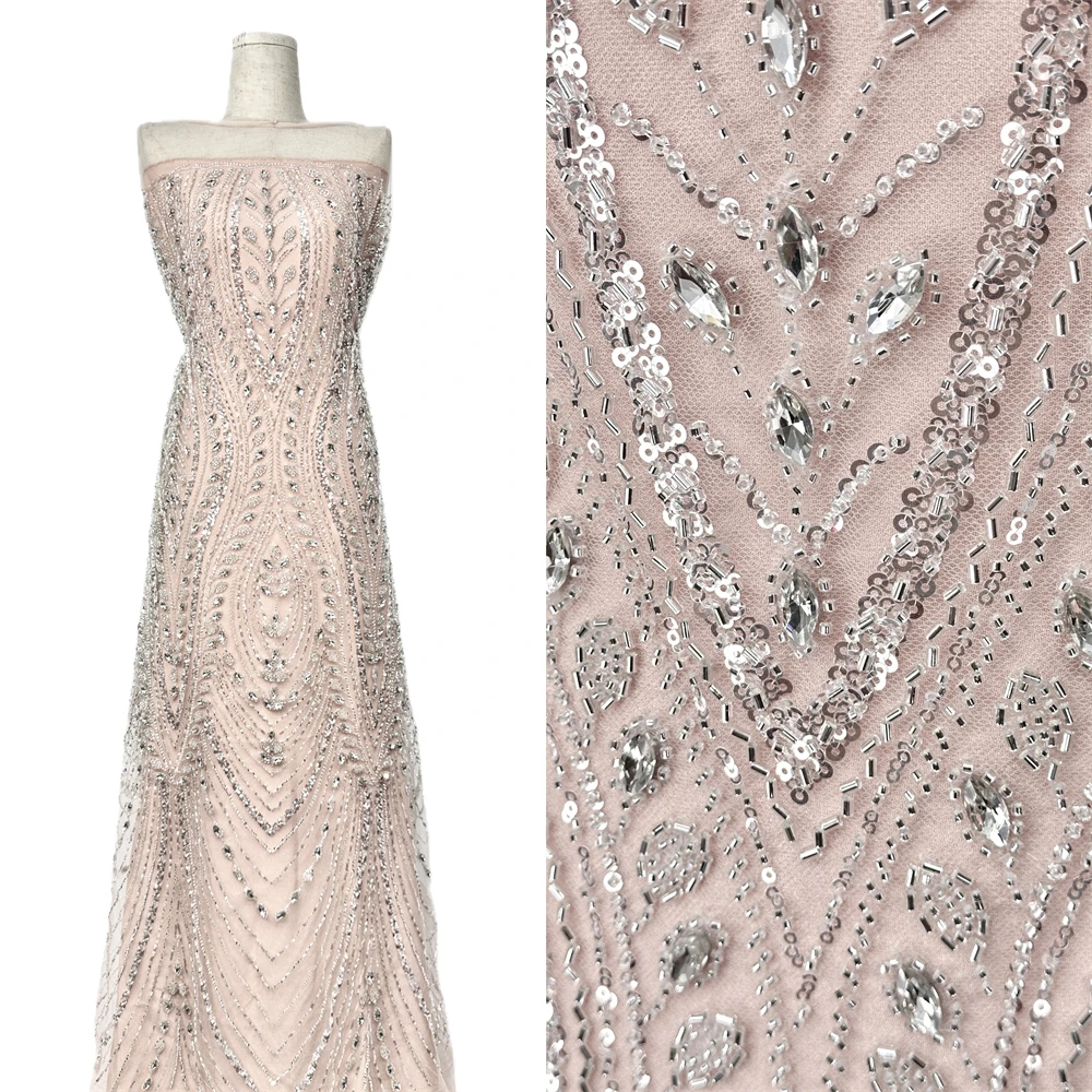 

African Sequins Lace Fabric 2026 Purple High Quality Handmade Beaded Nigerian French Tulle Lace Material For Wedding Dress
