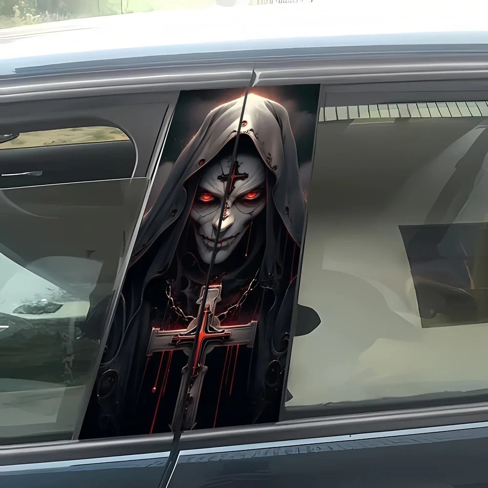 2-Pack Matte Vinyl Car B-Pillar Stickers - Wizard & Cross Design, Durable Self-Adhesive Vehicle Exterior Decals