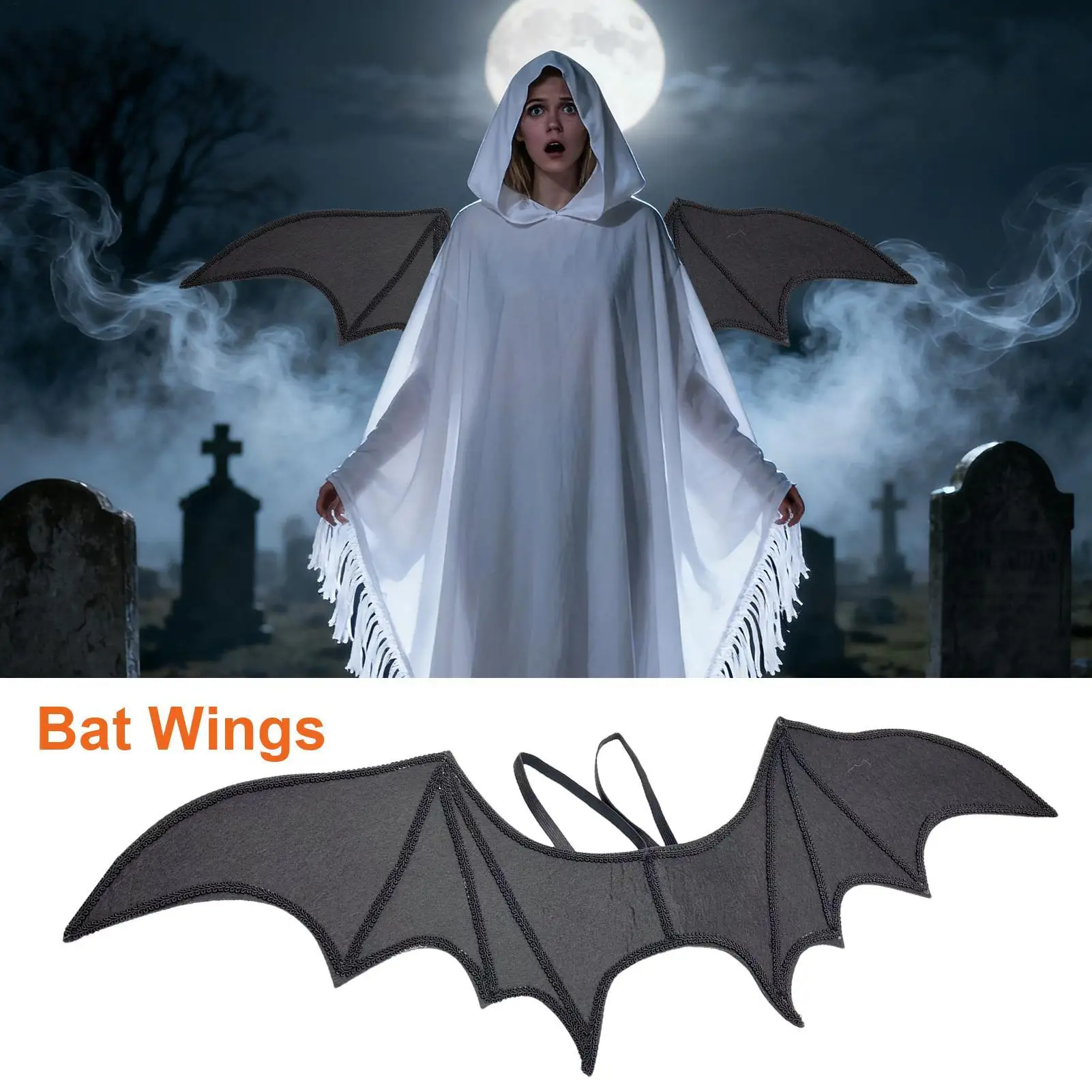Halloween Costume Bat Wings Black Dress Up Prop with Elastic Straps Lightweight Large Wings for Cosplay Party Stage