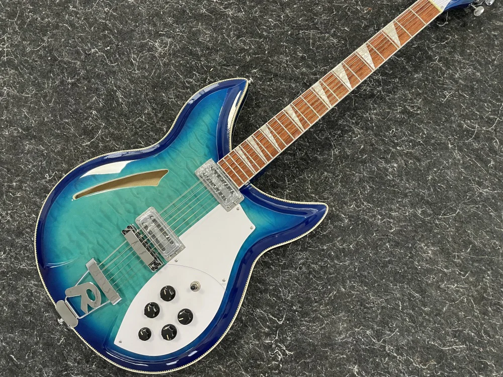 Electric Guitar with blue Wave Flame,R Shape Tailpiece,12 Strings, Rosewood Fingerboard, 381custom, free shipping