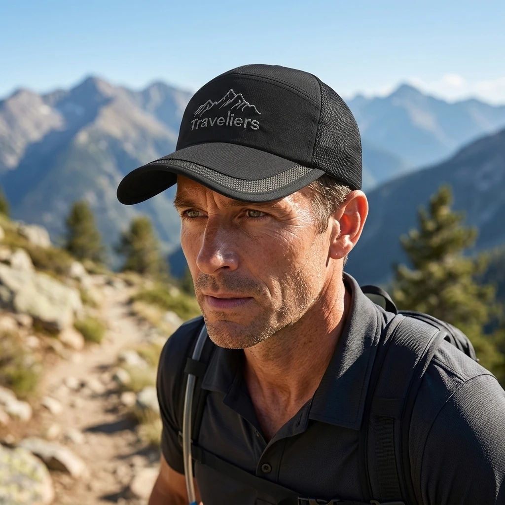 Baseball Cap for Men UPF50+ Quick Dry Sun Protection Breathable Mesh Hard Top Adjustable for Outdoor Sports Hiking Daily Use