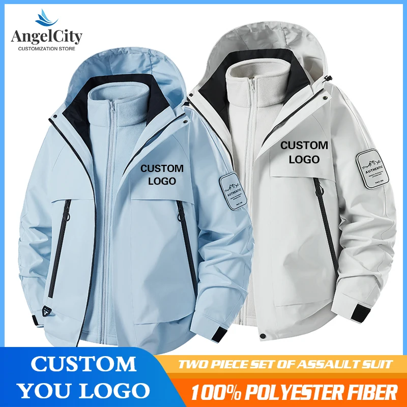 

Зимняя повседневная куртка с логотипом, съемная флисовая водонепроницаемая хлопковая куртка для путешествий и пешего туризма с принтом имени