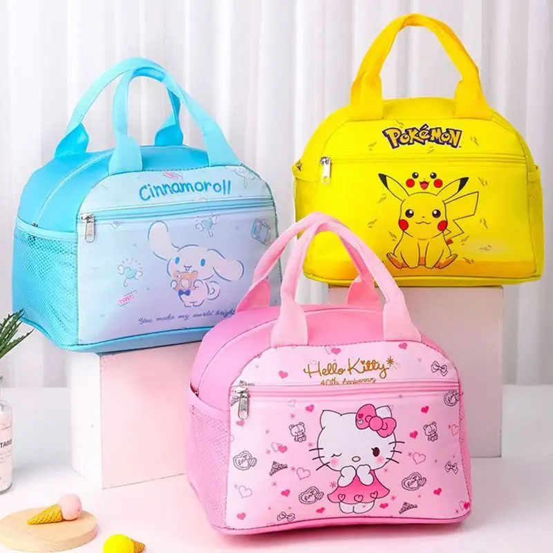 Portable Pikachu Sanrio Insulated Lunch Bag Hello Kitty Lunch Box Storage Bag Foldable Insulated Cooler Handbag School Picnic