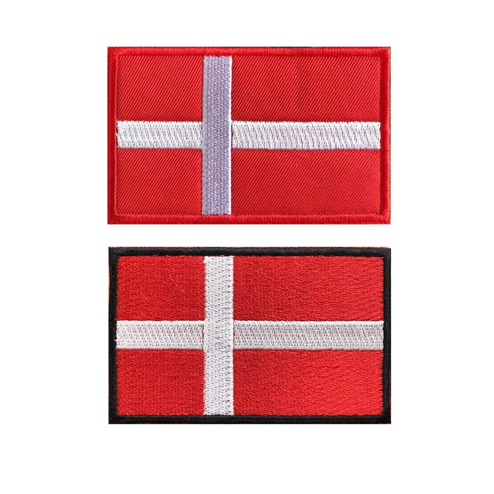 1PC Danish Flag Denmark Embroidered Patch Hook & Loop Or Iron On Embroidery  Badge Cloth Military Moral Stripe